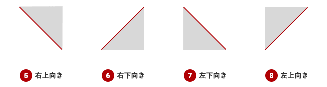 斜め方向（右上・右下・左下・左上）の三角形
